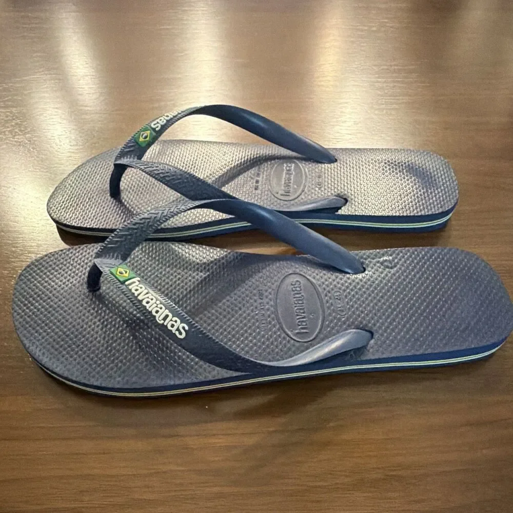 Havaianas Men’s Us13 Blue Rubber Logo Thong Flip Flop Sandal Slip On